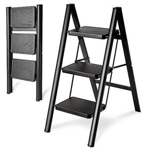 Double Elite Step Ladder 3 Step Folding, Sturdy 330 Lbs Load Small Step Stool